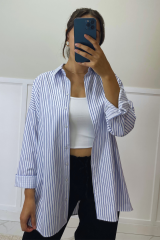 Mavi Çizgili Oversize Gömlek