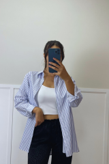 Mavi Çizgili Oversize Gömlek