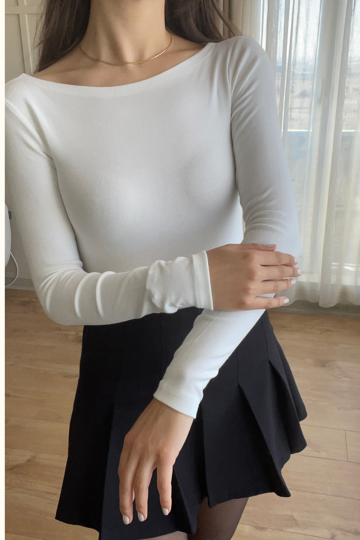 Beyaz Uzun Kollu Body
