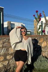 Açık Gri Keten Bluz
